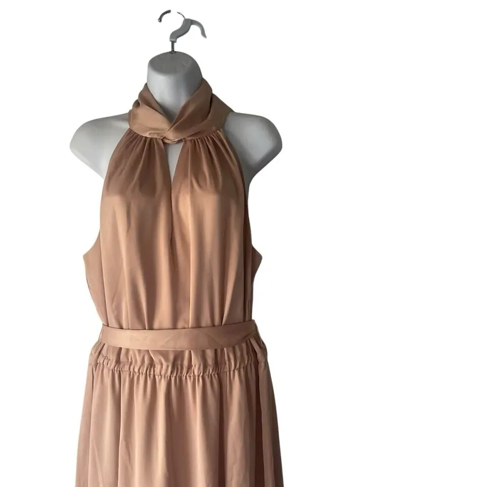 Anne Klein NWT Size Large Dusty‎ Rose Pink Formal Wedding Halter Midi Dress